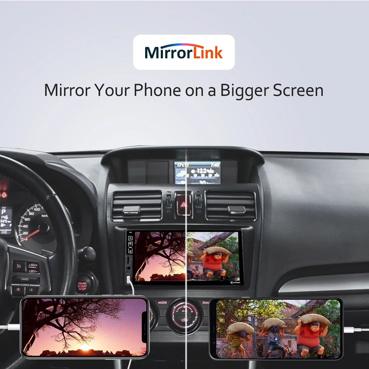 IPS Inch Complimentary Bluetooth with Screen Compatiable Din Mirror Car Double Multimedia Player Camera Auto, Stereo Corehan 7 Radio Android Backup with Carplay, Touch Link - Car