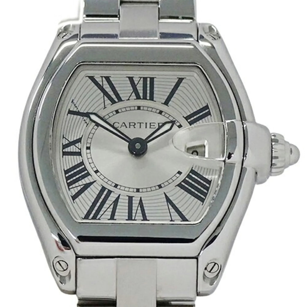 Stainless Ladies SS Steel Date Silver Quartz W62016V3 Cartier Pre-Owned (Fair) SM Roadster Polished Watch