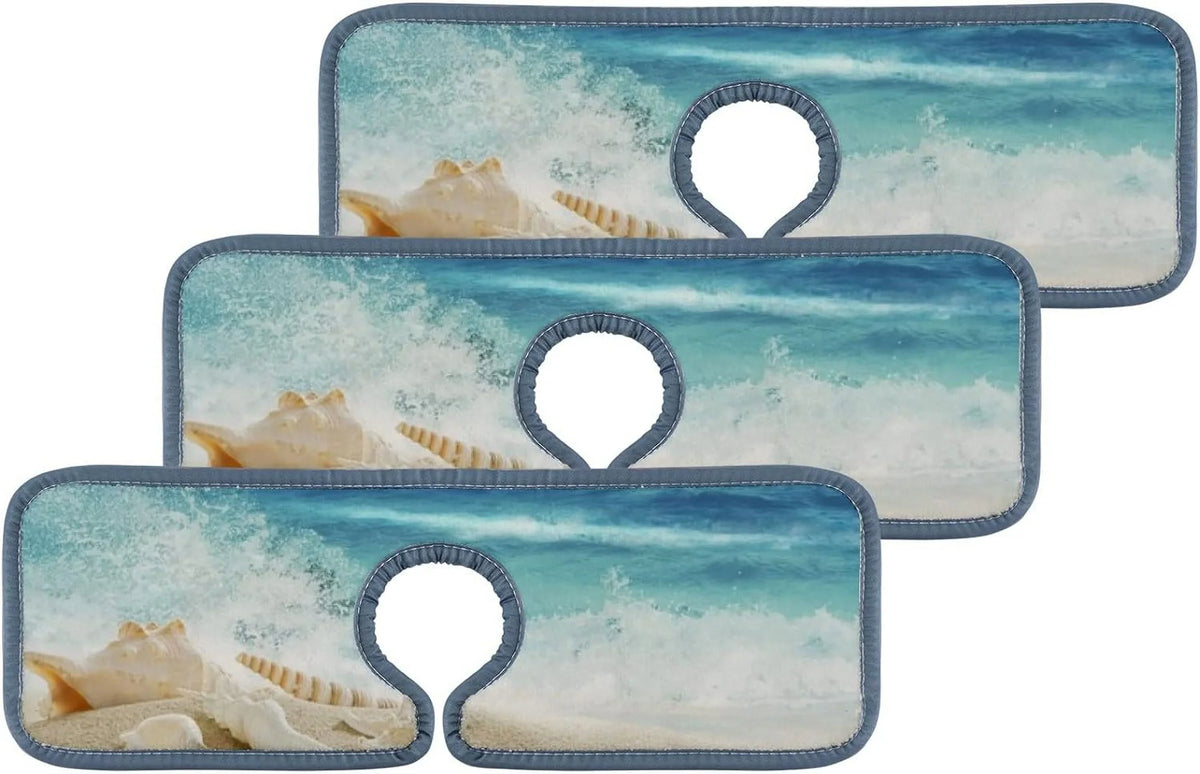 Bestwell Drying Kitchen Guard Mat, 3PCS Bath Microfiber Conch Beach Splash Sea Sinkmat Faucet Countertop Drip Sink Mats Absorbent Catcher, Washable