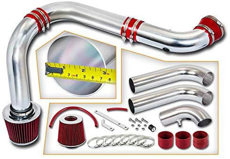 Compatible Rtunes Dodge 3.7L/4.7L Combo 02-08 1500 Air Filter Racing RED (3piece) Cold + Kit Intake For Ram