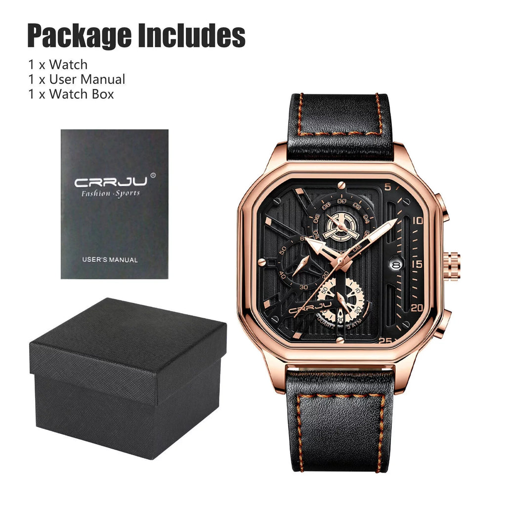 Chronograph Business Waterproof Leather Quartz Date Luxury Watch Men's Luminous