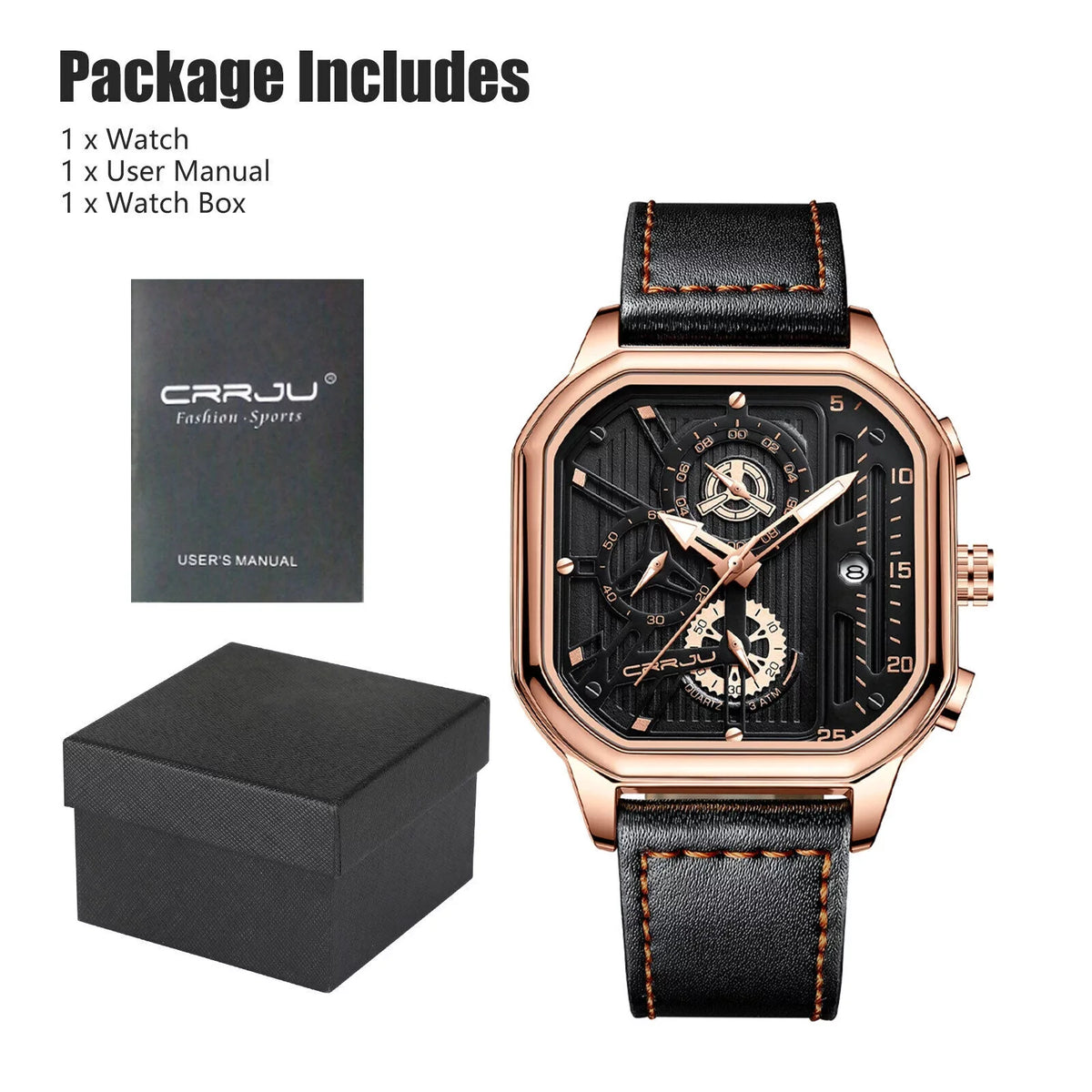 Chronograph Business Waterproof Leather Quartz Date Luxury Watch Men's Luminous