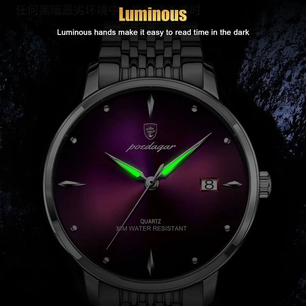Luxury Luminous Steel Watch Waterproof Men's Classic Stainless Wristwatch Quartz