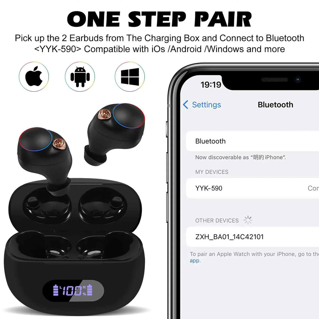 Black, UrbanX Bass Compatible liquid Lenovo Connection, Connect, Balanced, Case, True (2018) Charging Note with IPX5 Earbuds Bluetooth Dual Resistance, 5.2 Bluetooth K5 Boost + Wireless