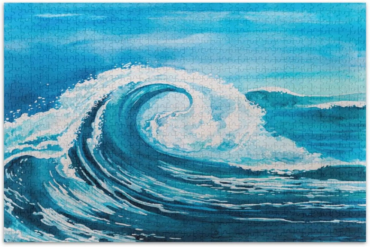 to Reduce Sea Colored Cooperation,for Waves Irregular 1000 SKYSONIC Time a on Printed Difficulty, Pcs and Adults a Puzzle of (5) with in Box, Letters Back of Kids(20.5x14.9In) Happy