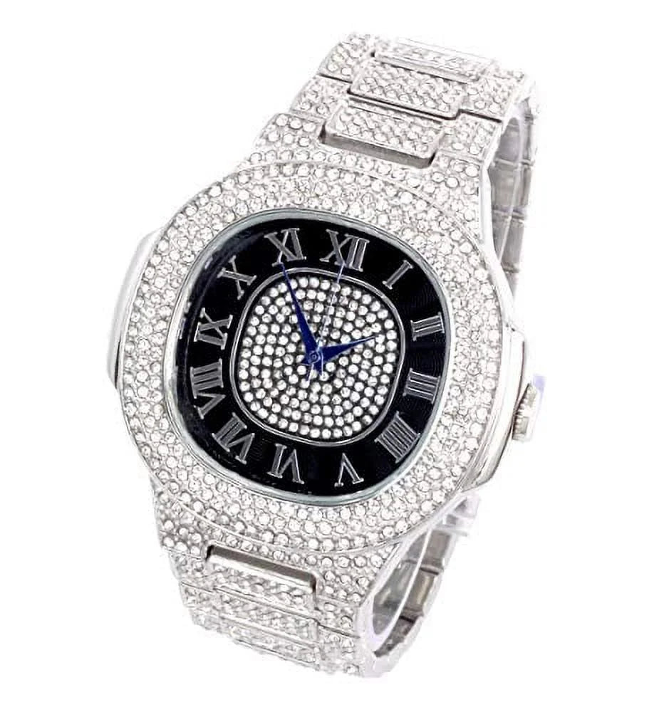 8475Color Black) Metal Color Mens - Oblong Watch Out (ST10235SDR# Silver Bling-ed Blast on
