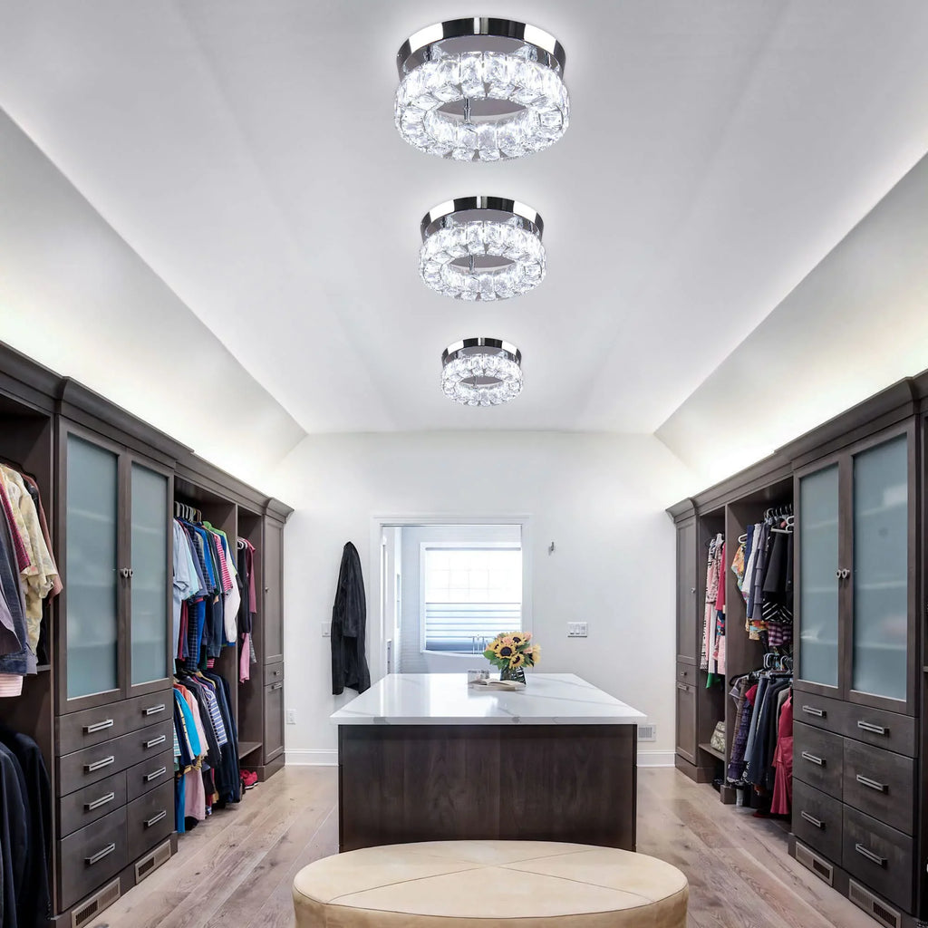 Fixtures LED Crystal 6000K Foyer Chandelier Diisunbihuo Hallway Fixture W 15 9.8" Ceiling Mini Ceiling Mount Light Light for Lamp Kitchen Flush Round