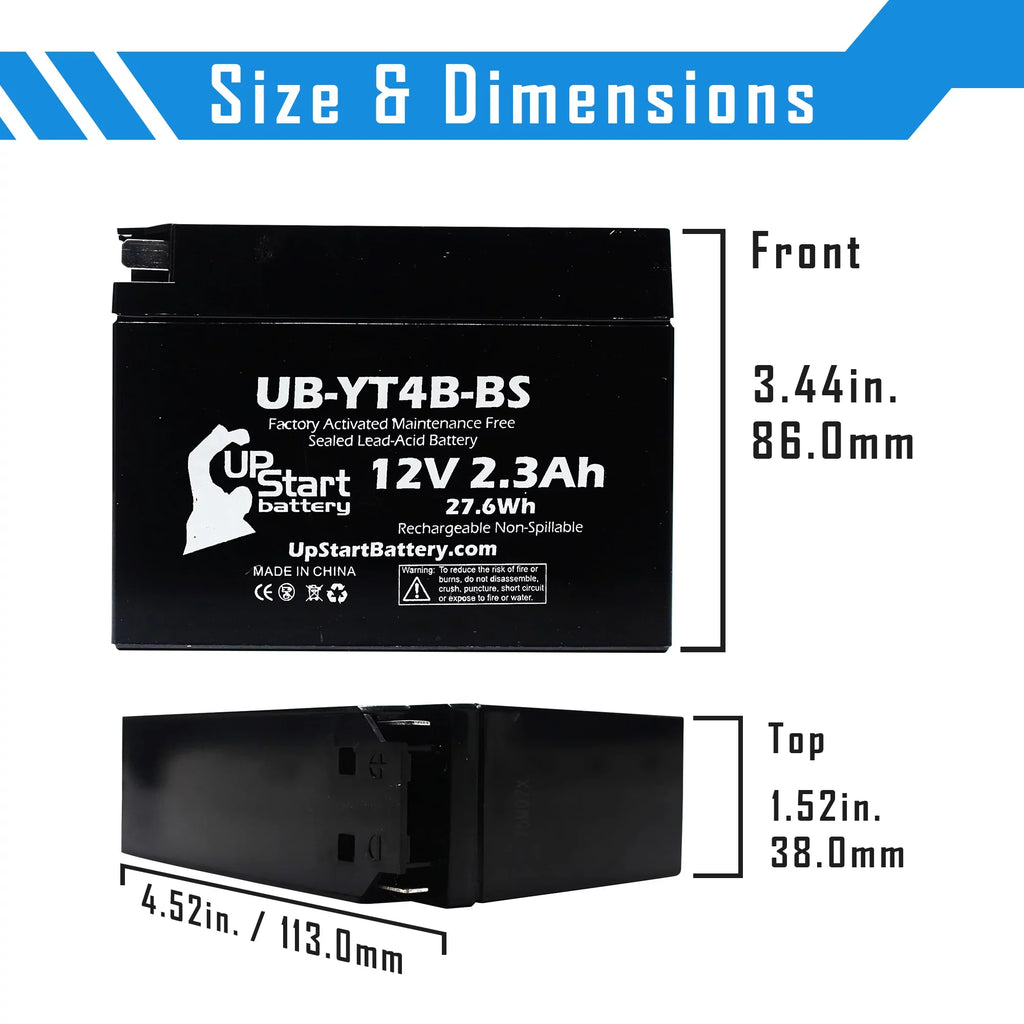 Activated, SR400 Replacement UB-YT4B-BS Free, 2004 Maintenance 12V, Yamaha 400CC Battery 2.3Ah, UpStart 3-Pack - Battery for Motorcycle Factory