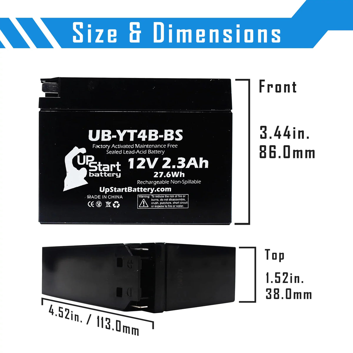 Activated, SR400 Replacement UB-YT4B-BS Free, 2004 Maintenance 12V, Yamaha 400CC Battery 2.3Ah, UpStart 3-Pack - Battery for Motorcycle Factory
