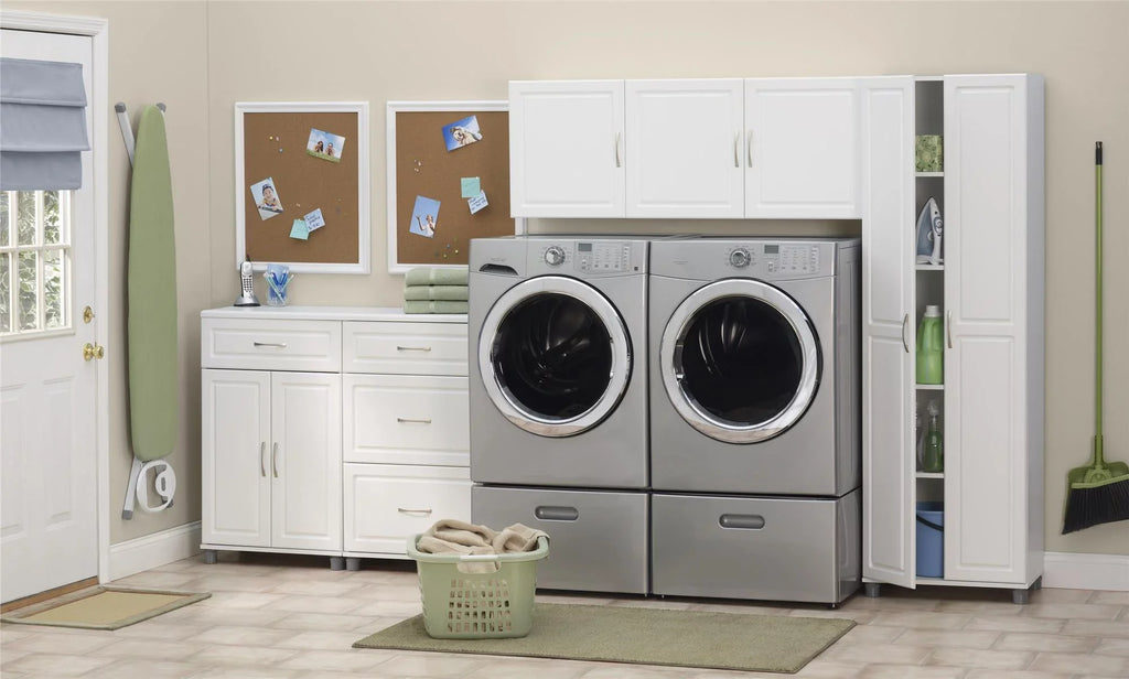24" Systembuild Cabinet, Evolution Garage 3 Drawer Base White Storage Kendall