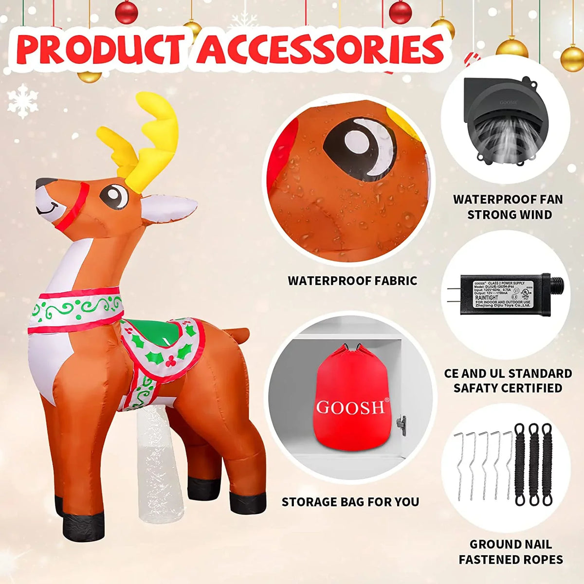 Inflatable Christmas Christmas GOOSH Inflatable, with Lights, 5.7 LED Blow Reindeer Xmas/Holiday FT Christmas Up Reindeer Reindeer Inflatables Decorations exterior for Inflatables Decorations Clearance