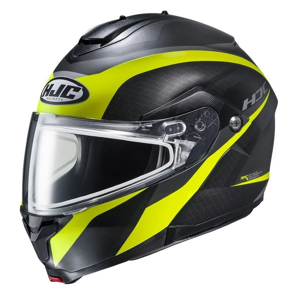 Dual Shield Hi-V Semi-Flat Black Hi-Viz Lens HJC C91 Taly Yellow helmet (MC-3HSF) with (XXXX-Large, Semi-Flat snowmobile