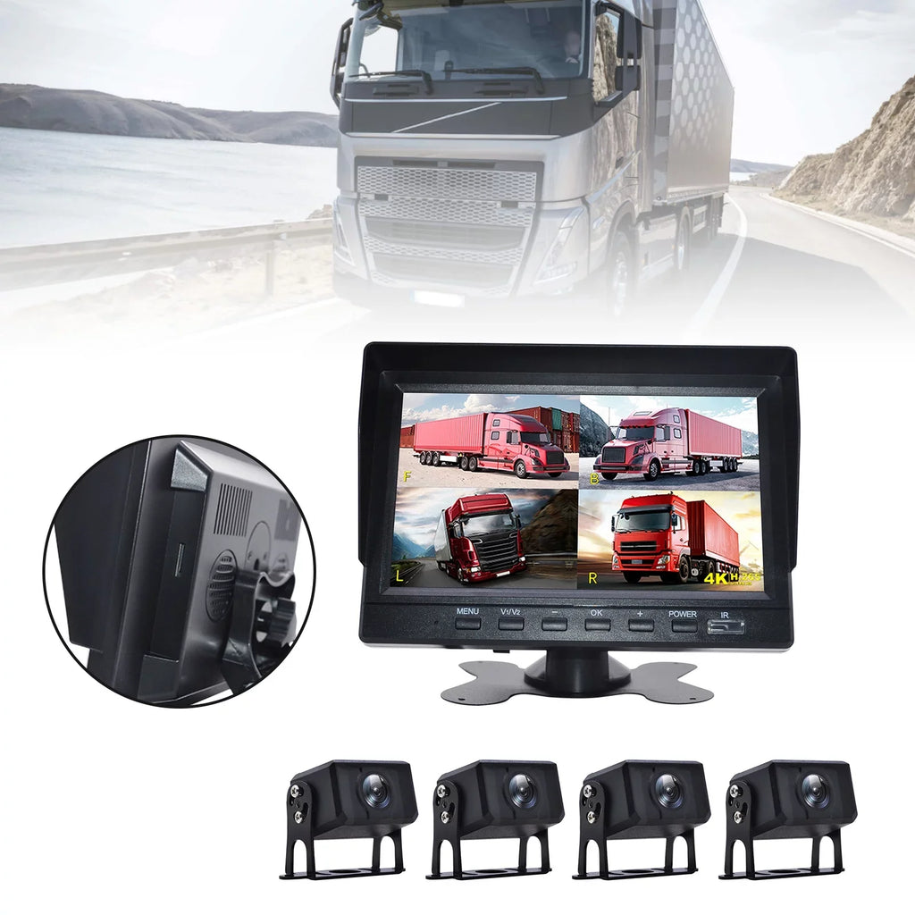 Recorder Video View for RV 7" Backup Truck B Bus+4 Camera Driving DVR Monitor Rear