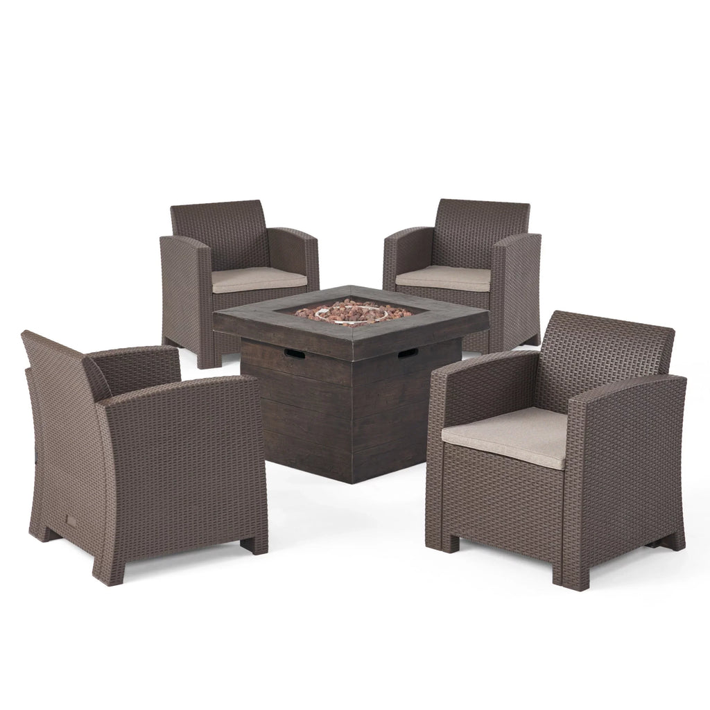 Ollie Pit, exterior 4-Seater with Brown Fire Beige Club Chat Mixed Wicker Set Chair and