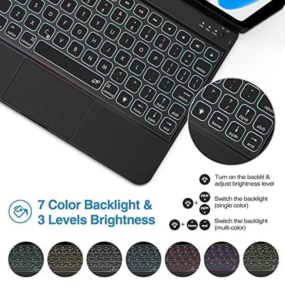 iPad 10th for Generation Touchpad 10th iPad Case Gen inch Color –Black ProCase for 10.9 Backlit 360 Multi-Touch with 7 Keyboard Rotation Degree Trackpad, 2022 Case Keyboard