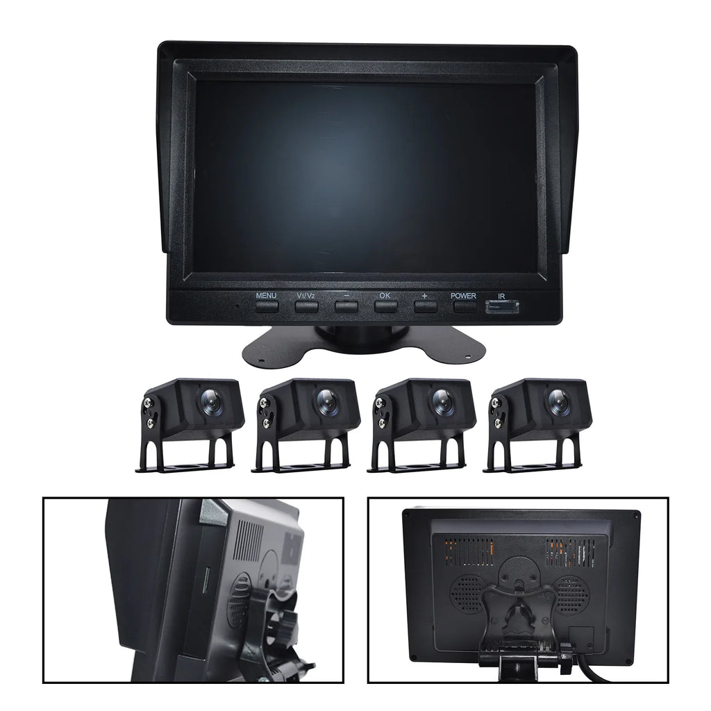 Recorder Video View for RV 7" Backup Truck B Bus+4 Camera Driving DVR Monitor Rear