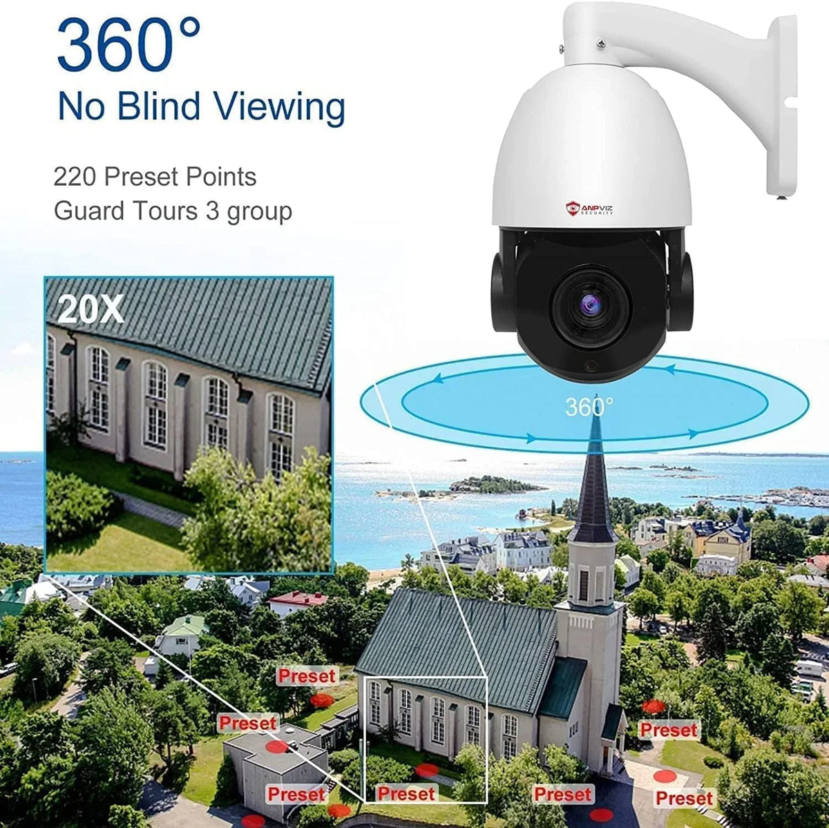 IP66 Vehicle IR Security 6MP Camera Indoor 20X Mic/Audio, Person 90°, Waterproof exterior Metal, Vision, Anpviz Pan with 360°/Tilt PTZ Detection, IP Zoom, Camera Surveillance PoE Optical IP Night PTZ