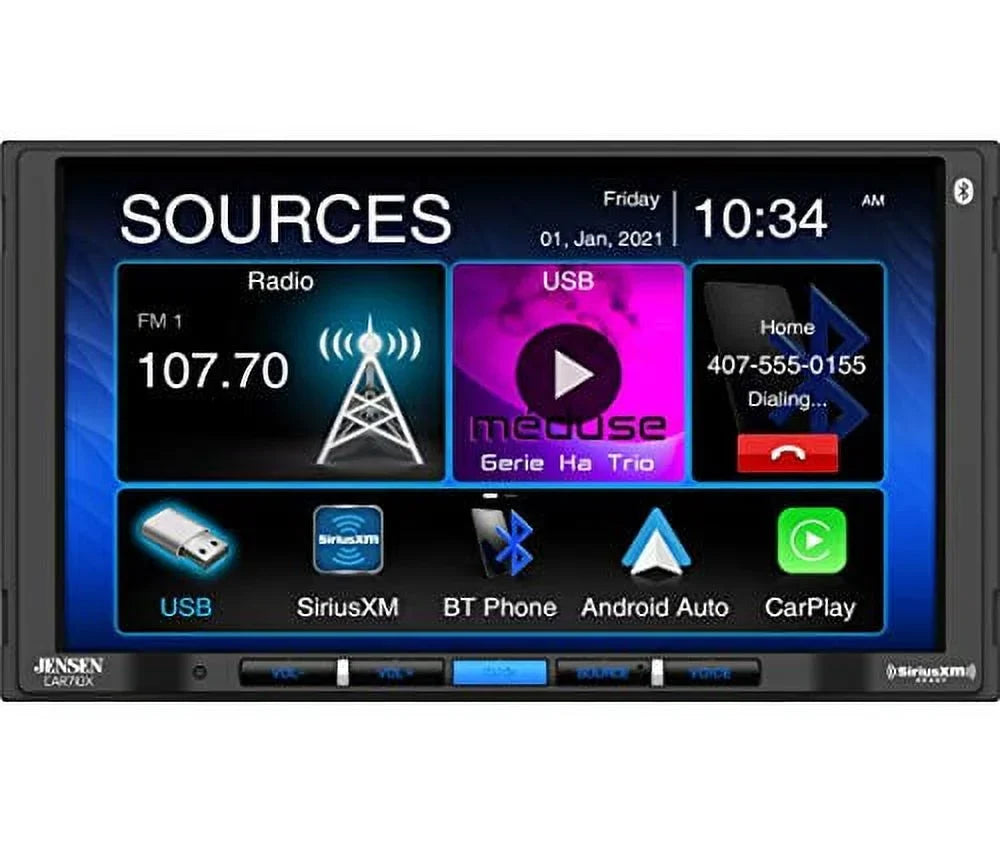 with l Mechless Jensen x l Built-in CarPlay Bluetooth l Multimedia Android 240 SiriusXM-Ready Receiver (60W 7” Power MOSFET 4) l CAR710X Auto Watts