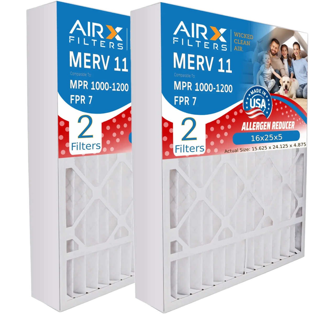 Skuttle 16x25x5 WICKED Premium Furnace Pack by with AIRX 16x25x5 USA MERV Filter CLEAN #000-0448-001 Filter 1200 FPR FILTERS AIR. MPR DB-25-16 11 Compatible Air 1000, 2 7 to Made Comparable & MPR