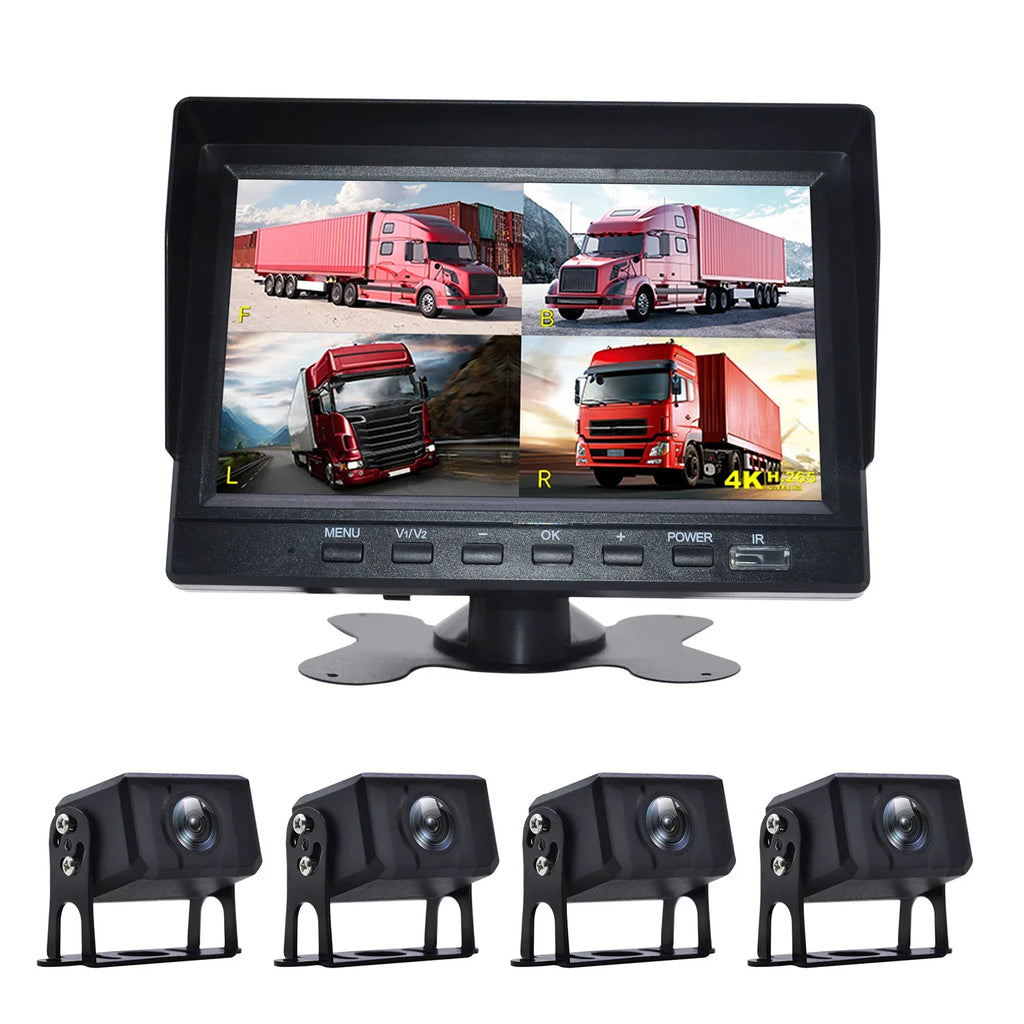 Recorder Video View for RV 7" Backup Truck B Bus+4 Camera Driving DVR Monitor Rear