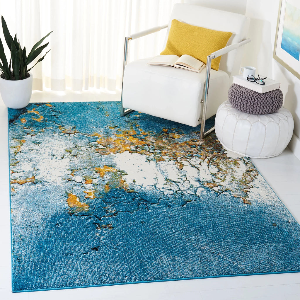 Nazca Glacier 5', Rug, Blue/Gold 2'7" SAFAVIEH Abstract x Area