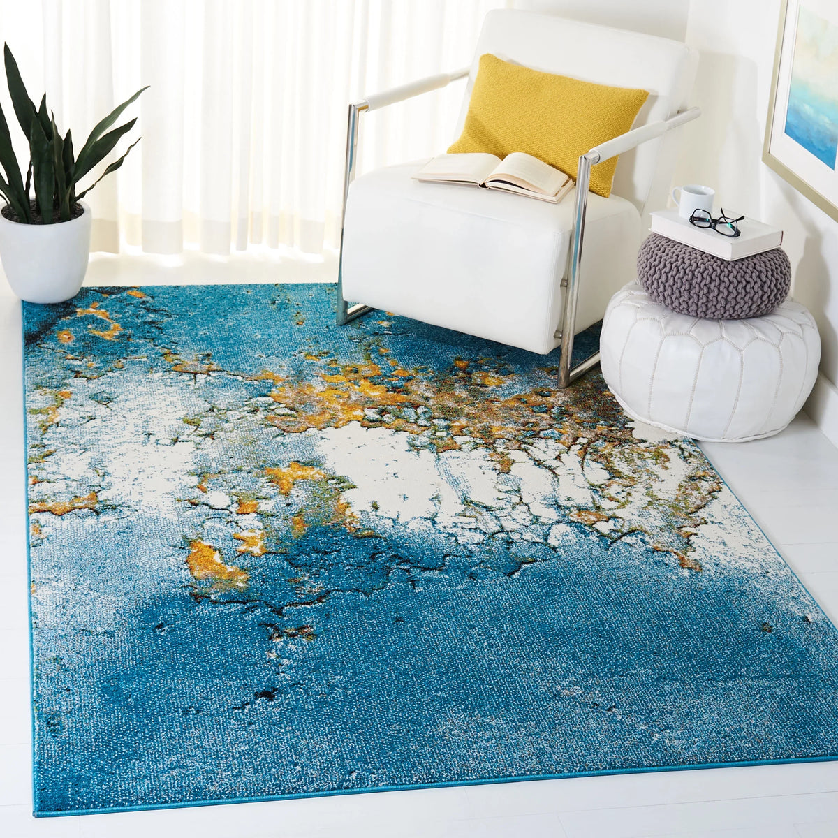 Nazca Glacier 5', Rug, Blue/Gold 2'7" SAFAVIEH Abstract x Area