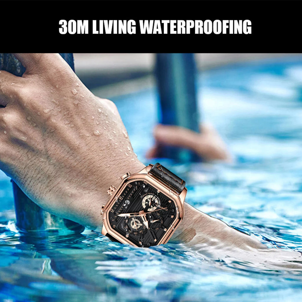 Chronograph Business Waterproof Leather Quartz Date Luxury Watch Men's Luminous