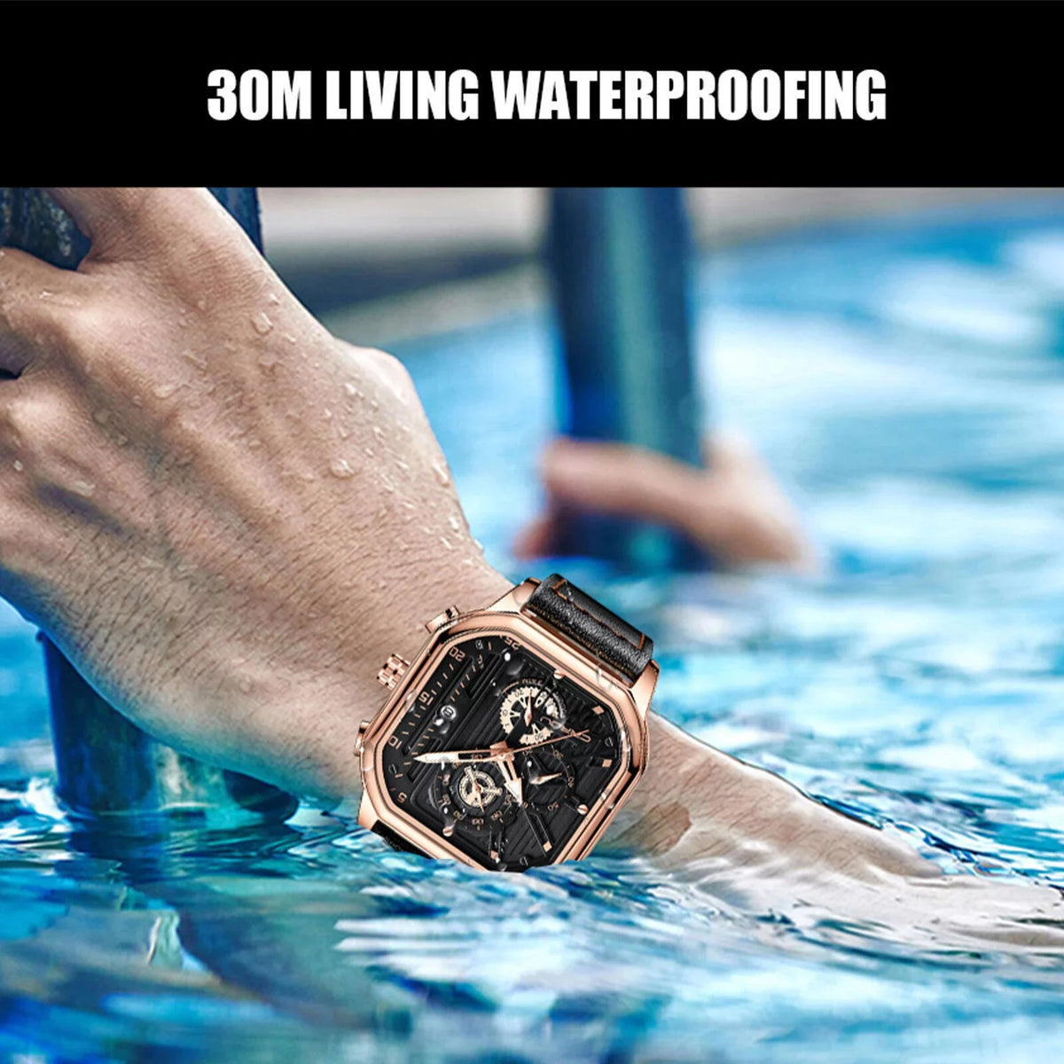 Chronograph Business Waterproof Leather Quartz Date Luxury Watch Men's Luminous