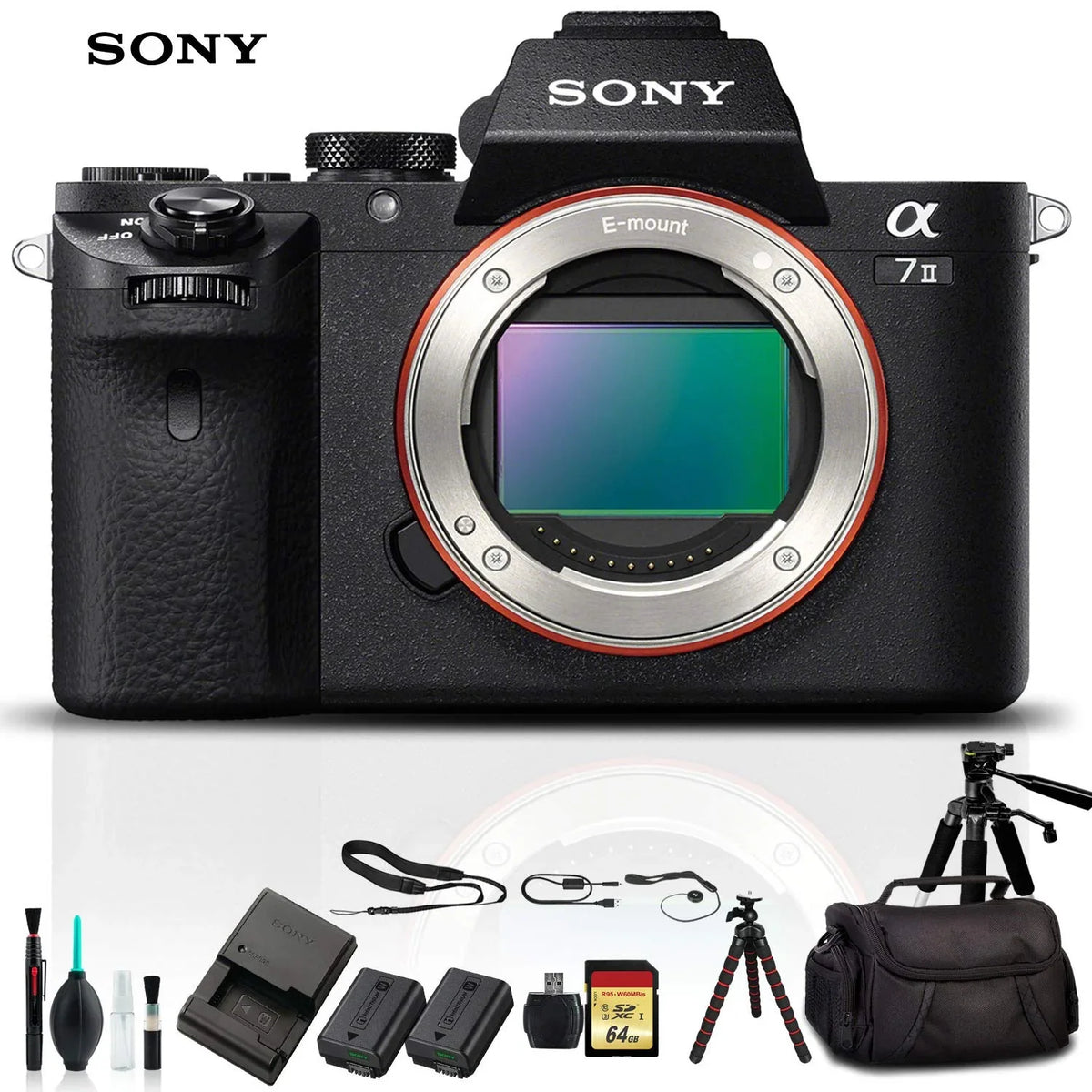 Bag, Memory II Card Mirrorless a7 Alpha Battery, Soft Tripod, Accessories Camera Plus Essential Card, ILCE7M2/B Reader , 64GB Additional With