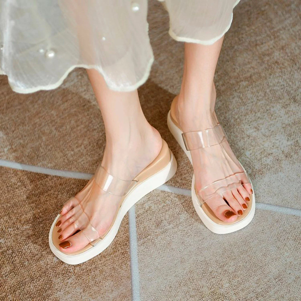 ILJNDTGBE for Women Slippers Sandals Wedge Rubber Strap Transparent Slippers Designer Sandals Women Platform Ankle Slippers Heeled Custom Platform