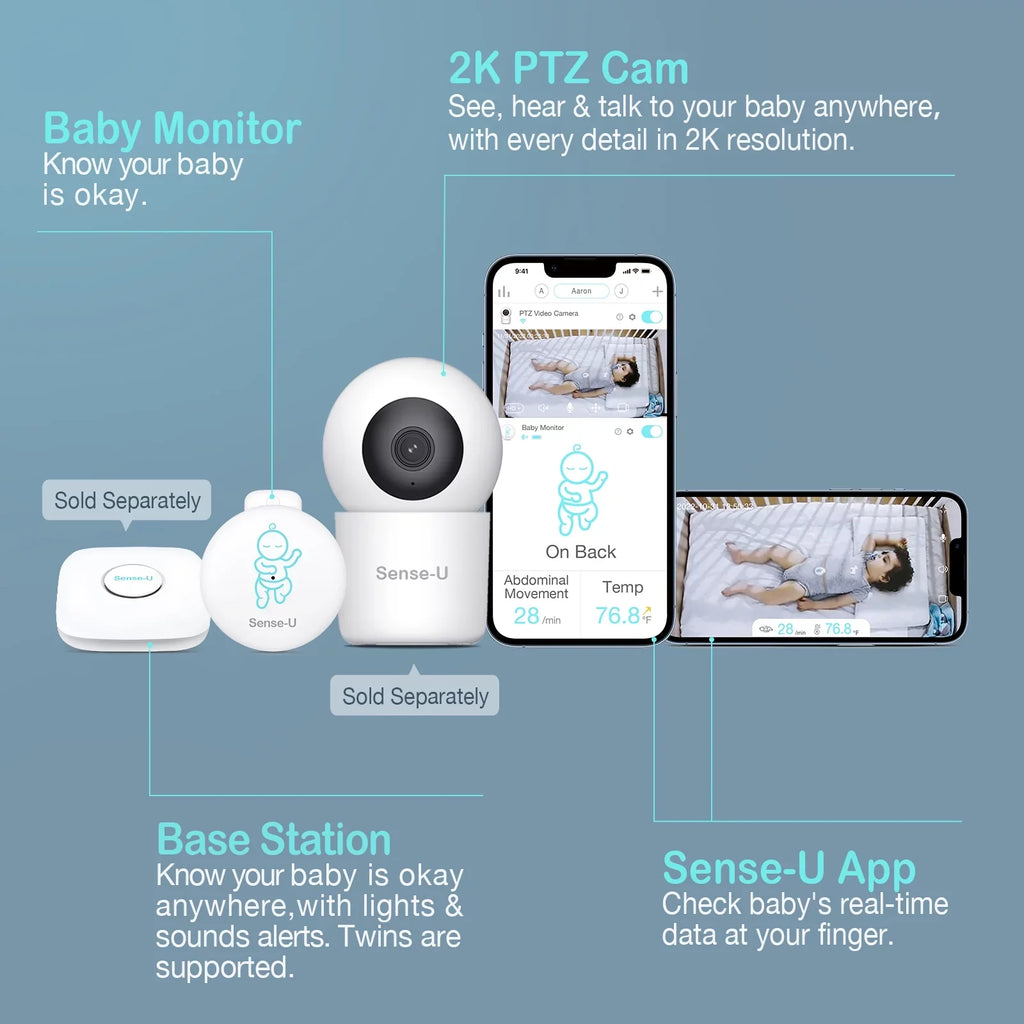 with Smartphones, on Audio Alerts Abdominal and Abdominal Movement Baby Baby's Sense-U Pink Position Safety Baby - Temperature, for Sleeping Monitor Tracks Rollover Instant Movement, Smart