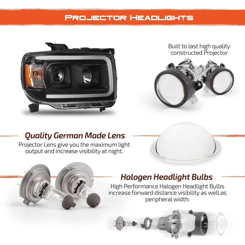 Headlights Bar - Light LED Projector Black Canyon For DRL 2015-2022 - AKKON Pair GMC Housing