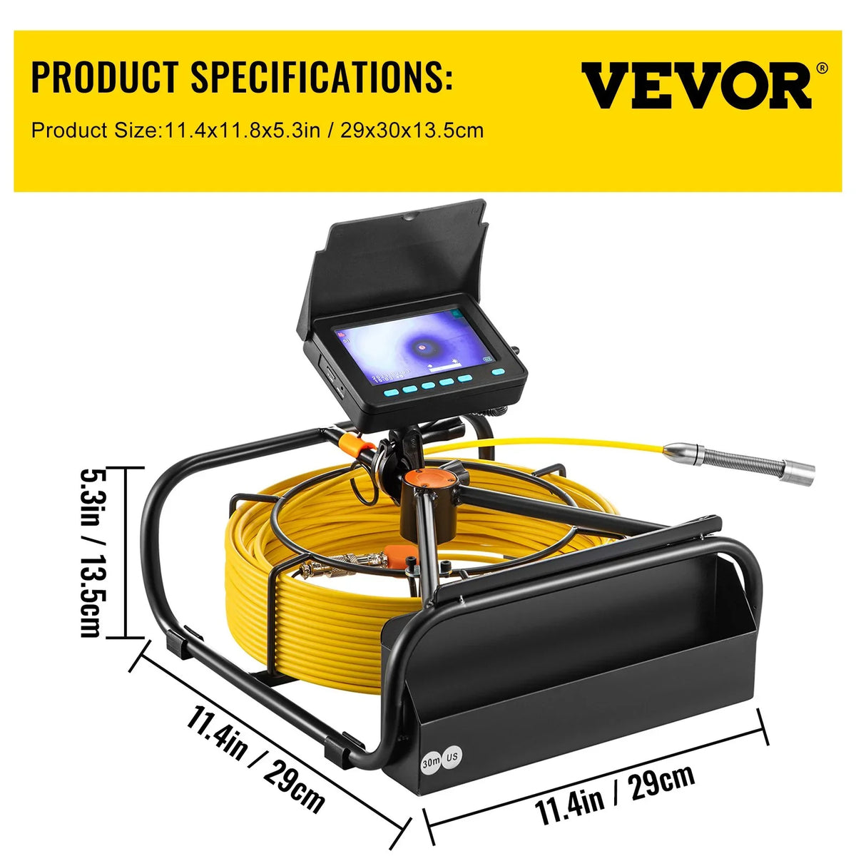 Sewer DVR Camera Monitor, Camera Battery, Pipeline 30M Function, 4.3 IP68, Inspection 98.4 LEDs, LCD Waterproof FT Cable, VEVOR 6 Inch - 8500mAh