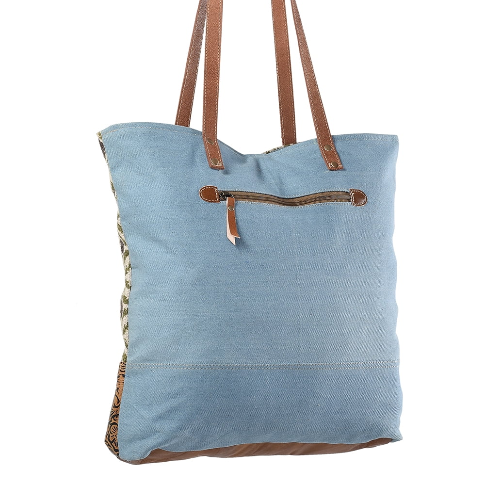 TOTE western Upcycled purse KB241 Canvas Upcycled OHLAY Genuine handbag women Wool Embossed Leather KB bag