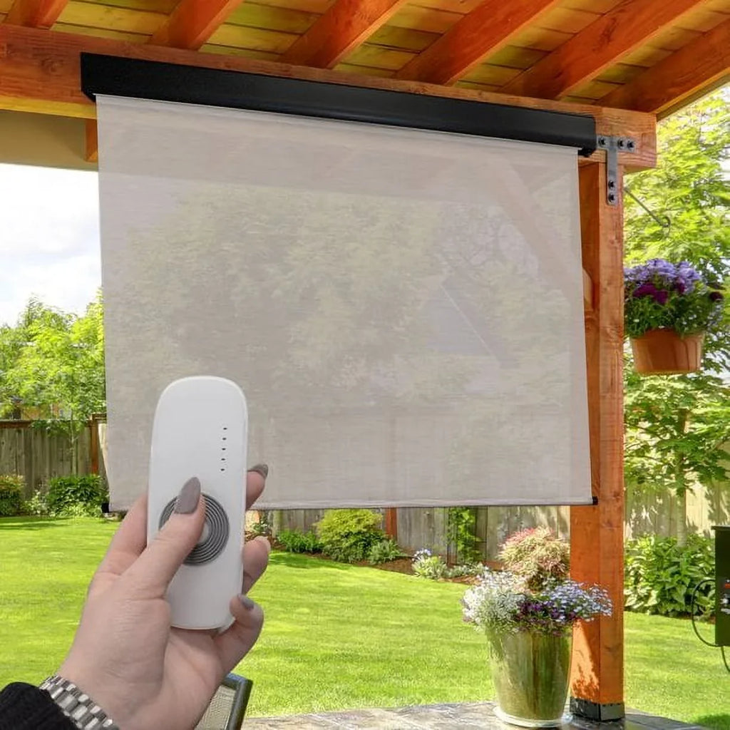 Fabrics Sun exterior Patio Shade Motorized Wide PVC (Dark 10ft Brown) Keystone