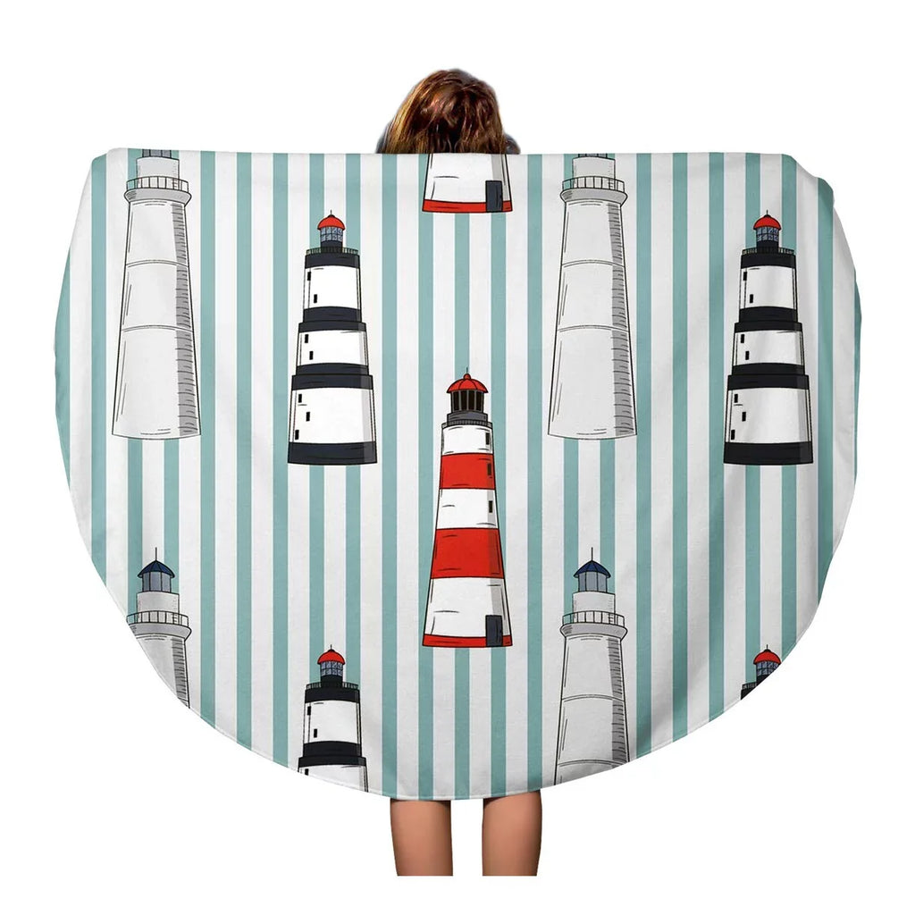 Round Beach Stripped Towel Tapestry Beach 60 Blanket Circular Beach Mat Pattern Towels Circle Travel SIDONKU Different Blue Boat inch Lighthouses Red Throw Abstract