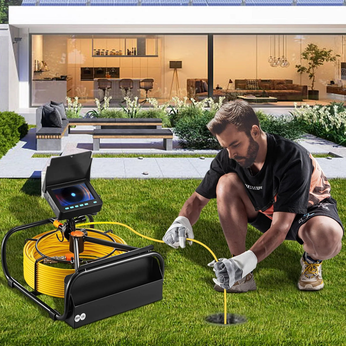 Sewer DVR Camera Monitor, Camera Battery, Pipeline 30M Function, 4.3 IP68, Inspection 98.4 LEDs, LCD Waterproof FT Cable, VEVOR 6 Inch - 8500mAh