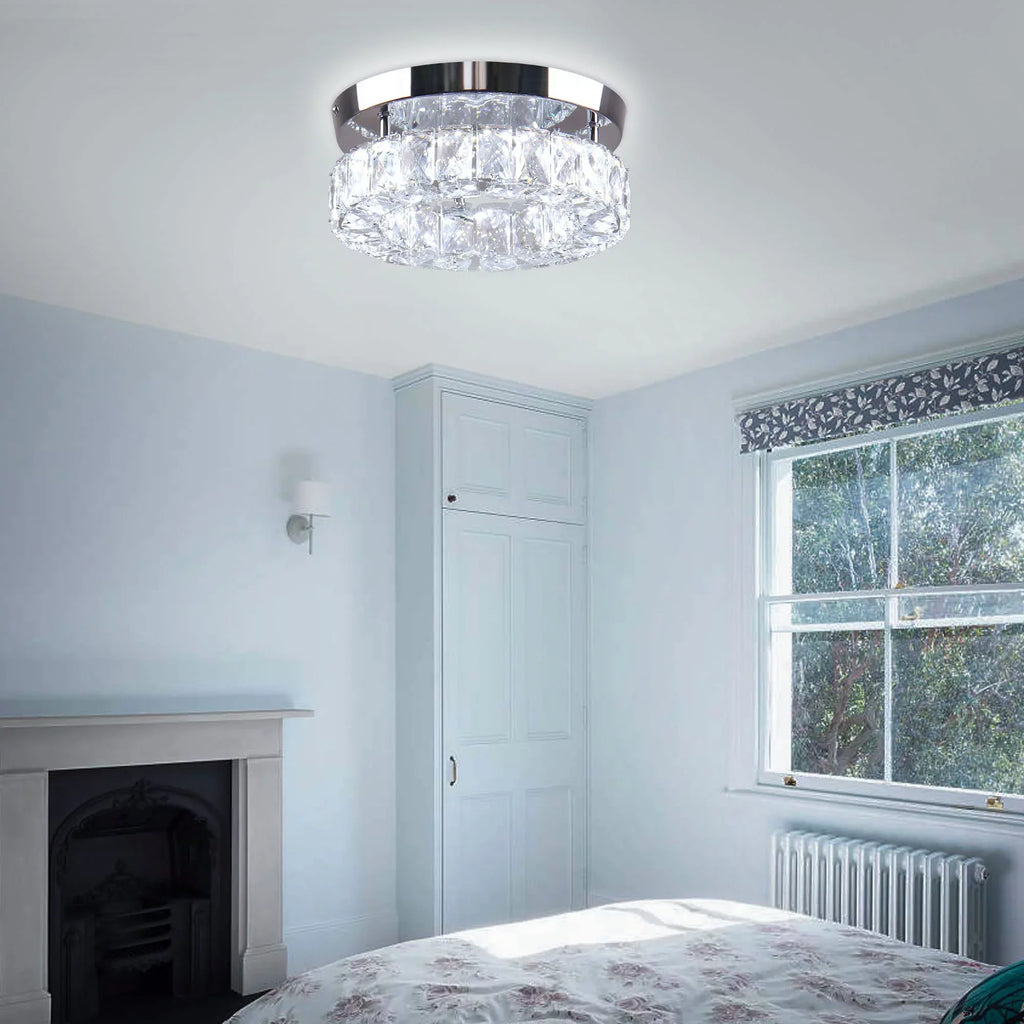 Fixtures LED Crystal 6000K Foyer Chandelier Diisunbihuo Hallway Fixture W 15 9.8" Ceiling Mini Ceiling Mount Light Light for Lamp Kitchen Flush Round