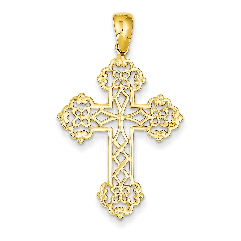 Lacey Cross 14K Beautiful Budded Pendant