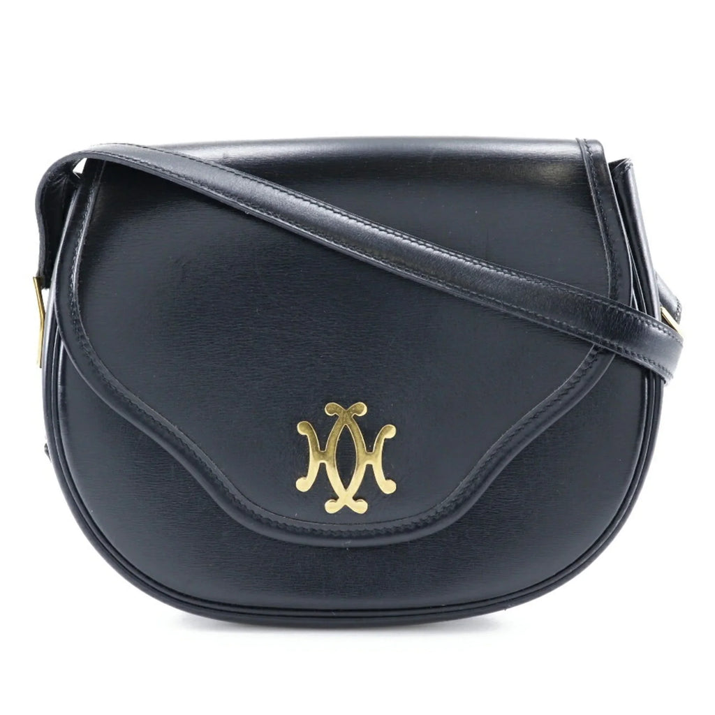 Pre-Owned France Calf Vintage Double Button Shoulder Bag Made Hardware in 〇M Black/Gold Hermes Ladies HERMES 1983 Crossbody H Snap (Fair)