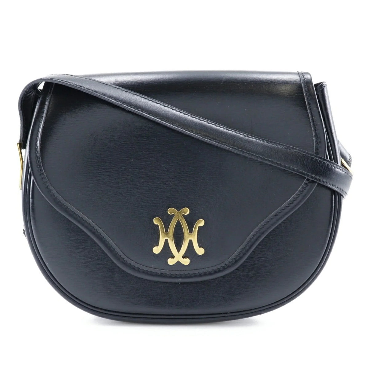 Pre-Owned France Calf Vintage Double Button Shoulder Bag Made Hardware in 〇M Black/Gold Hermes Ladies HERMES 1983 Crossbody H Snap (Fair)