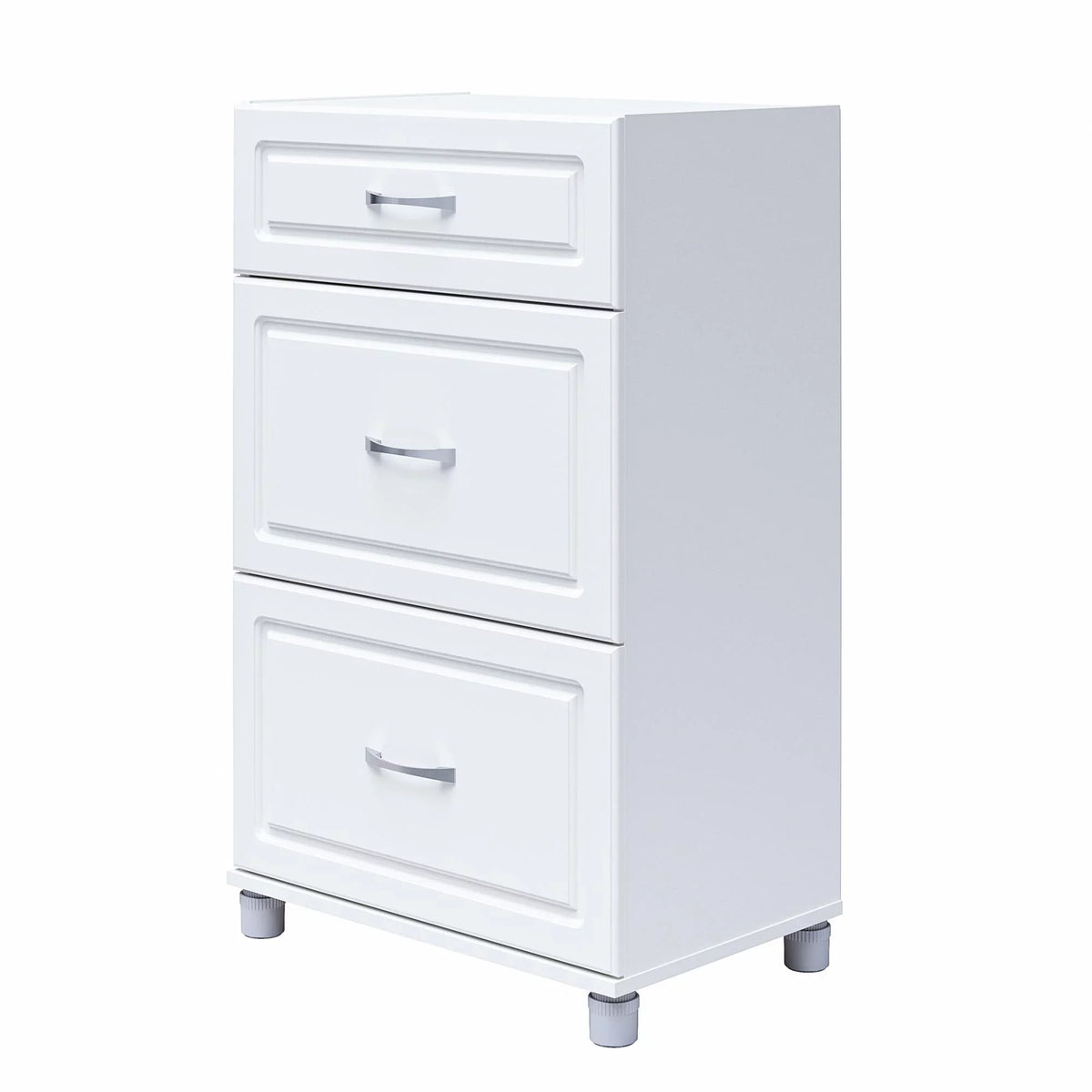 24" Systembuild Cabinet, Evolution Garage 3 Drawer Base White Storage Kendall