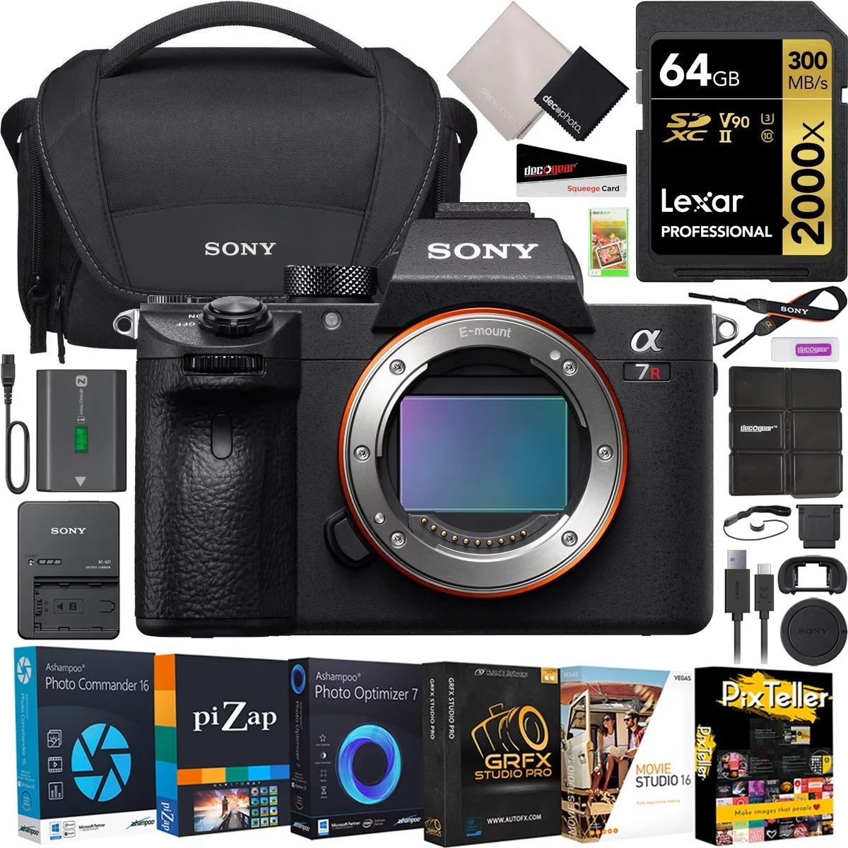 Photo Lexar 2000X III Memory Case 64GB a7R New Body ILCE-7RM3A/B Accessories Bundle Software + Gear + Camera Full Video Deco Version Mirrorless LCSU21 with Card, Kit Frame