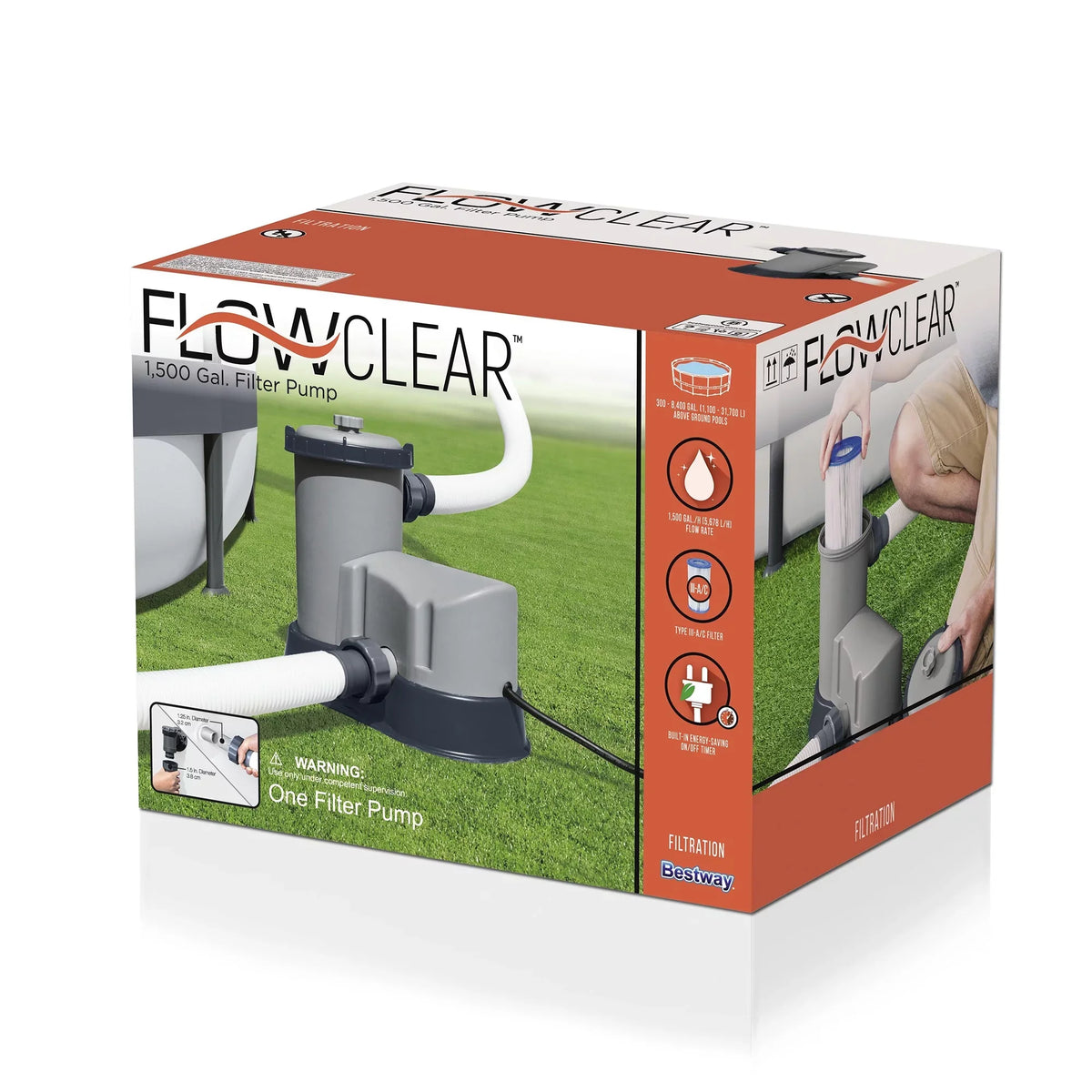 Above for 58390E Filter 1500 GPH Bestway Flowclear Pools Pump Ground