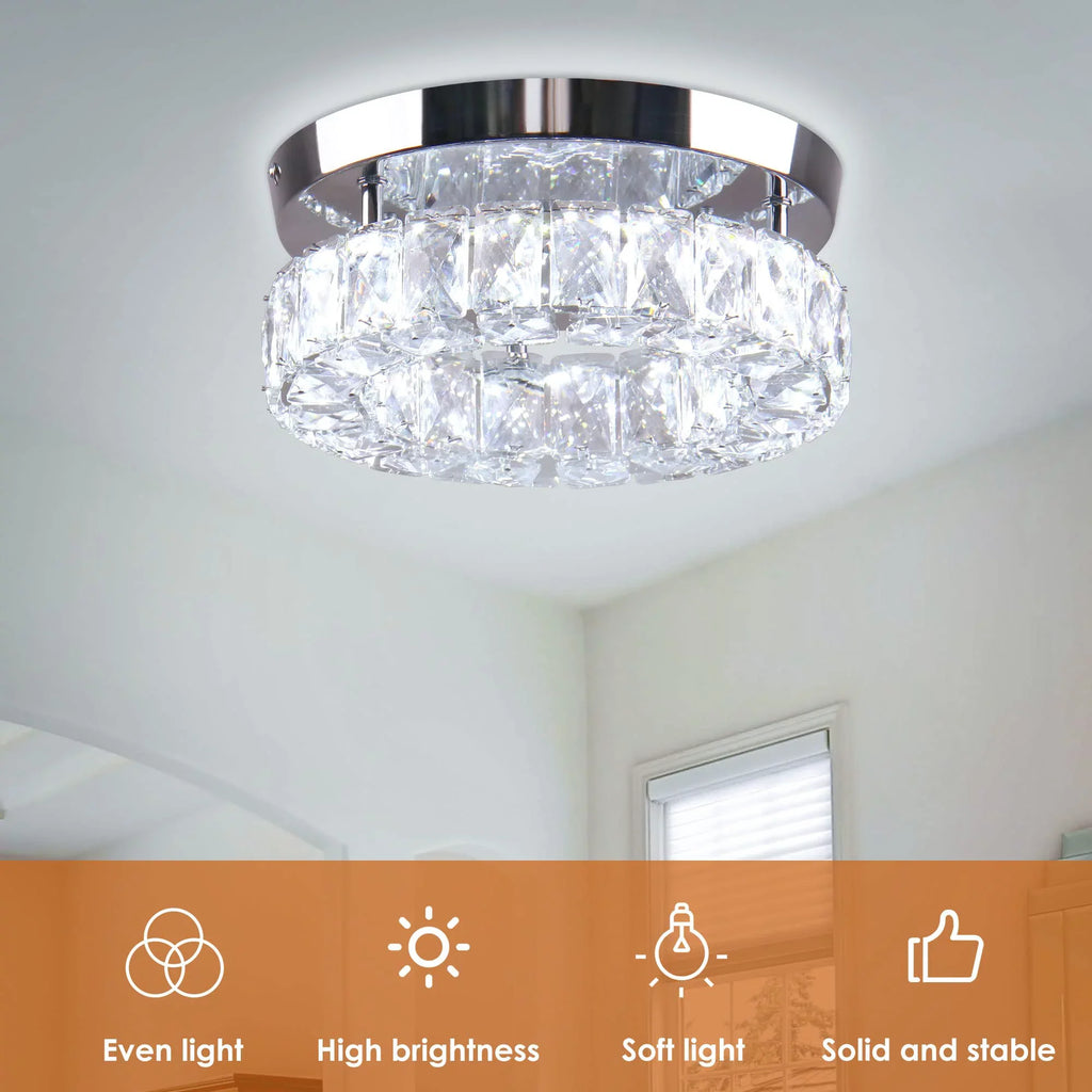 Fixtures LED Crystal 6000K Foyer Chandelier Diisunbihuo Hallway Fixture W 15 9.8" Ceiling Mini Ceiling Mount Light Light for Lamp Kitchen Flush Round
