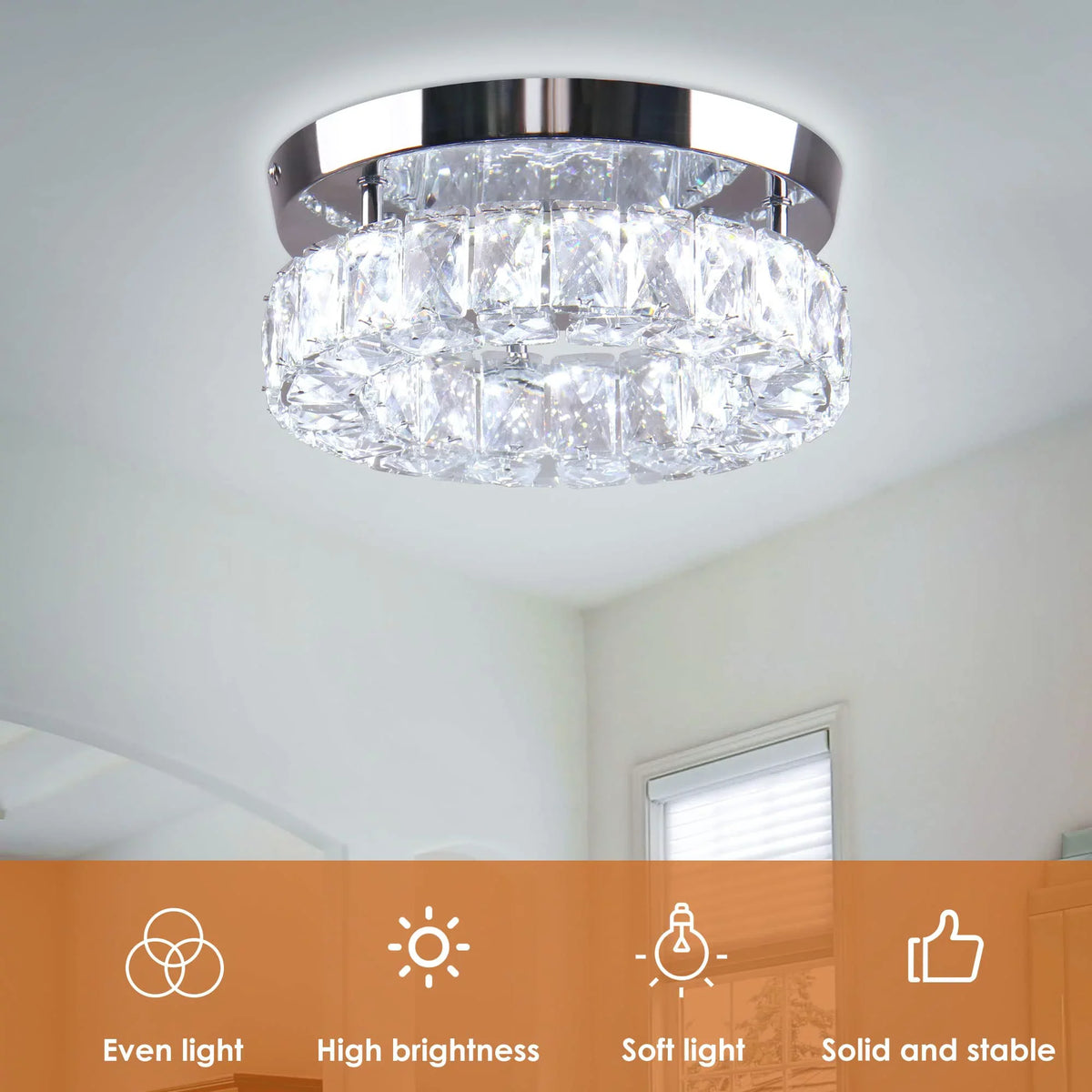 Fixtures LED Crystal 6000K Foyer Chandelier Diisunbihuo Hallway Fixture W 15 9.8" Ceiling Mini Ceiling Mount Light Light for Lamp Kitchen Flush Round