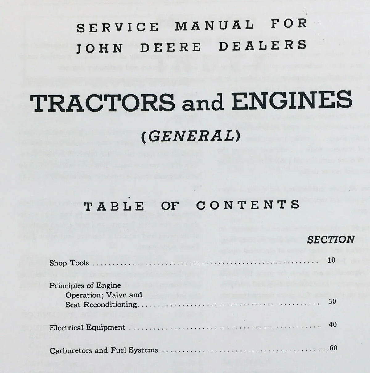 Sm-2000 General Deere Engines John Service Tractors & For Manual