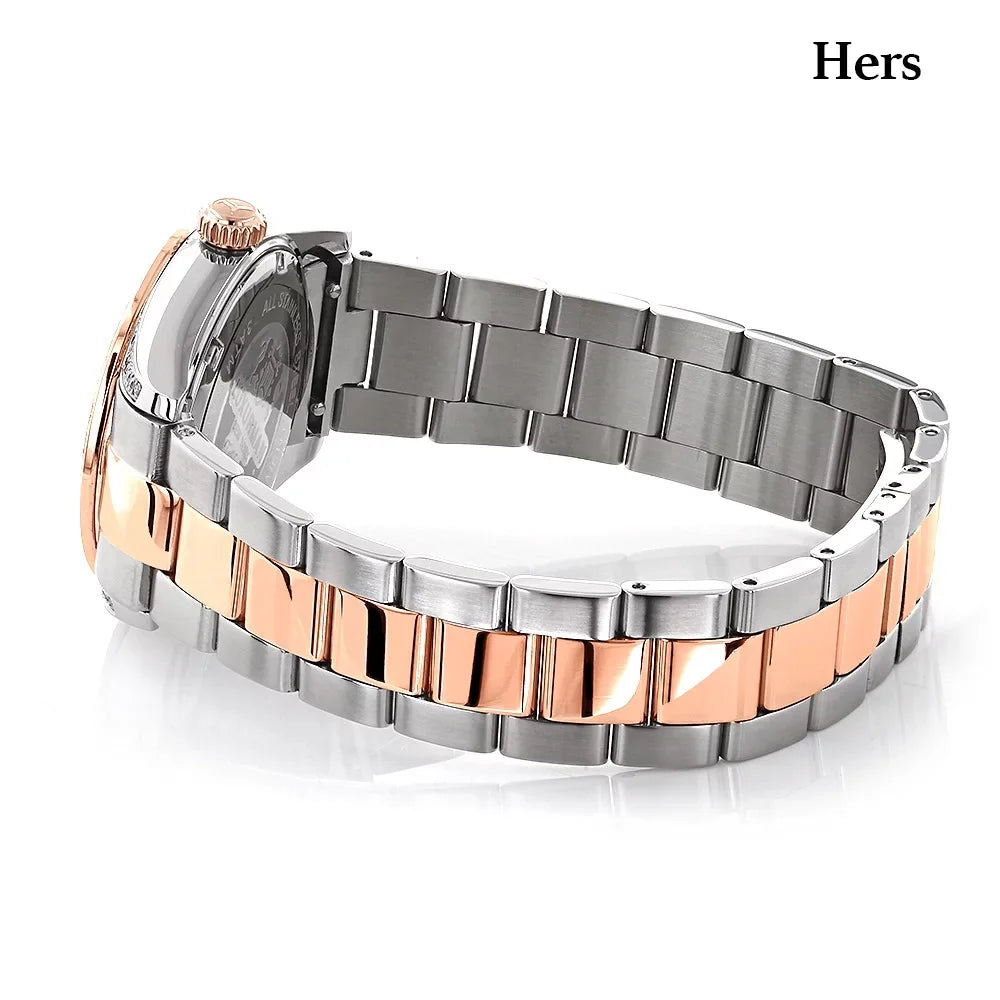 Swiss Watches: Set Matching White 18k 1.7ct Mvt & Gold and Diamond Plated His Rose Watch Hers