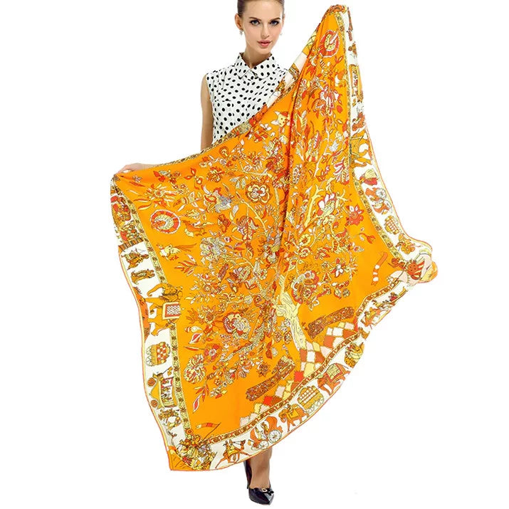 Square Orange Shawl Womens For Silk Scarfs Feeling Cotton Polyester