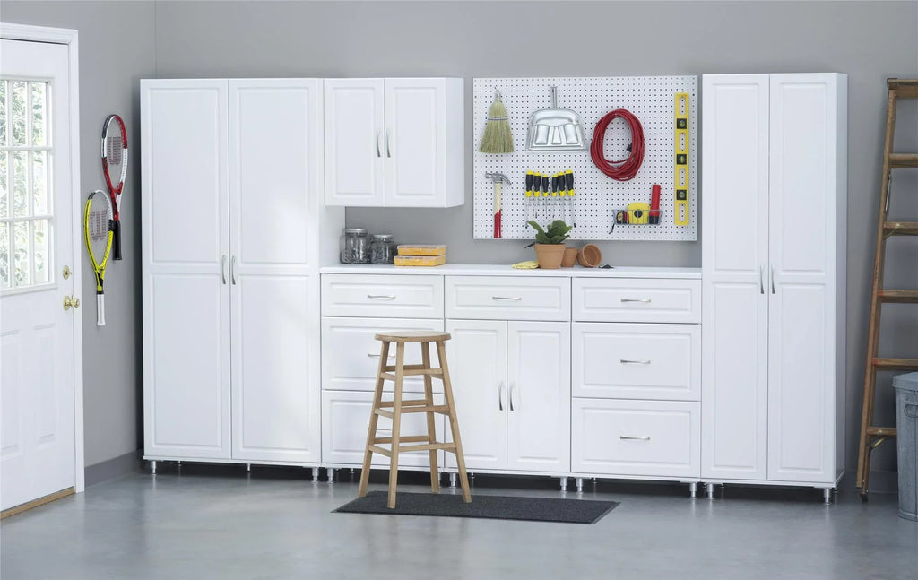 24" Systembuild Cabinet, Evolution Garage 3 Drawer Base White Storage Kendall